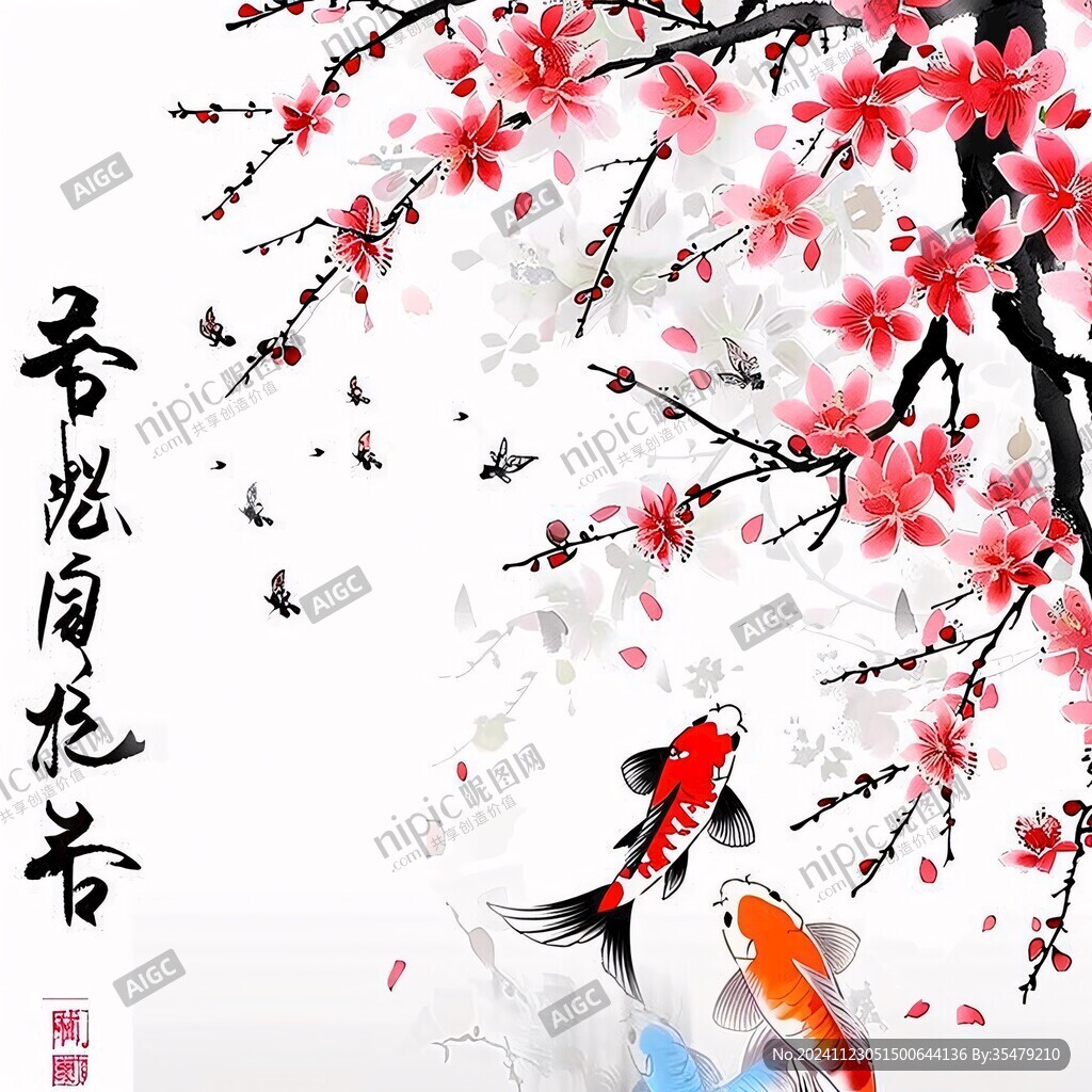 手绘桃花花鸟图