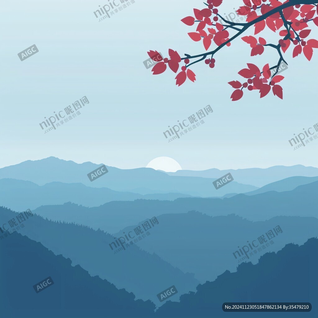 夕阳远山红叶