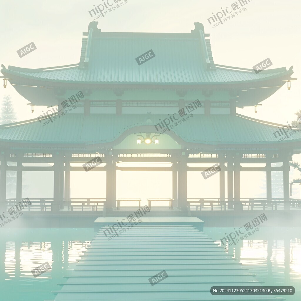 亭台楼阁意境插画