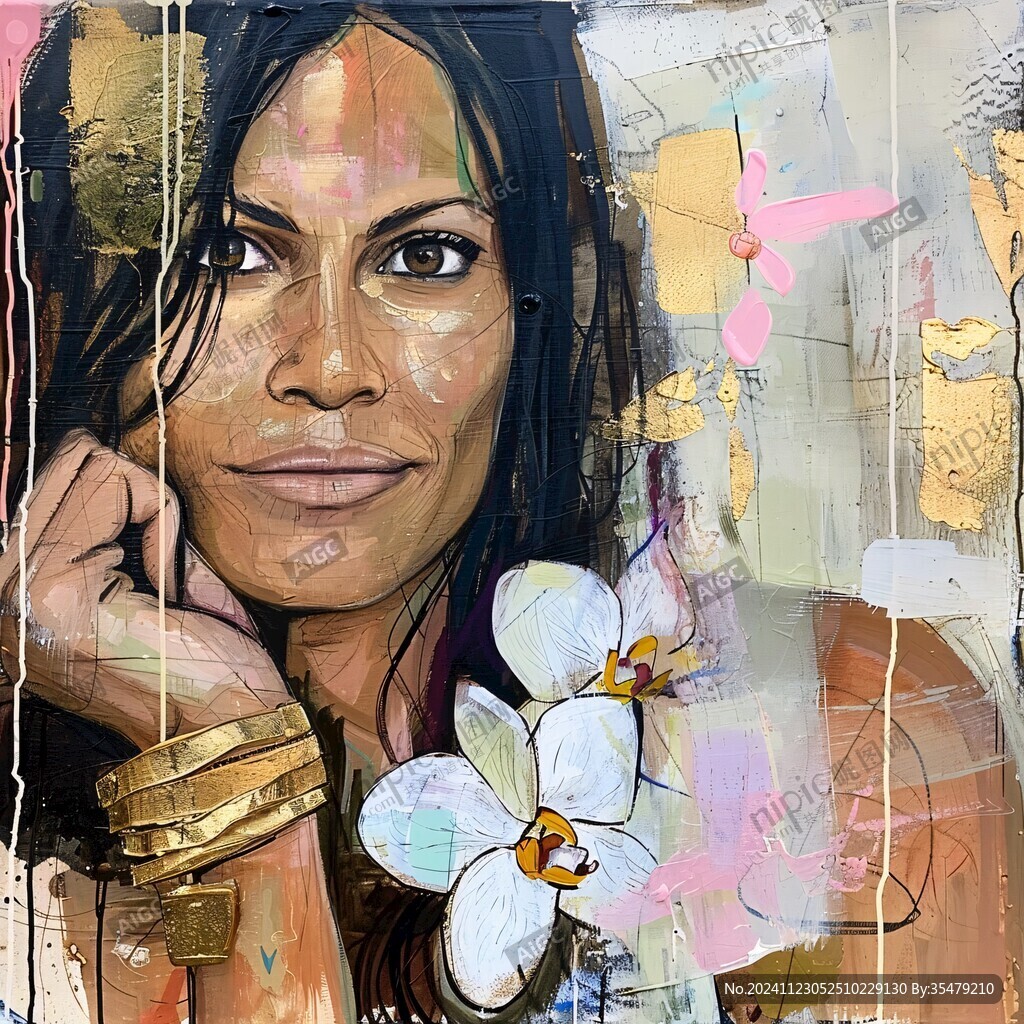 手绘女人花抽象装饰画