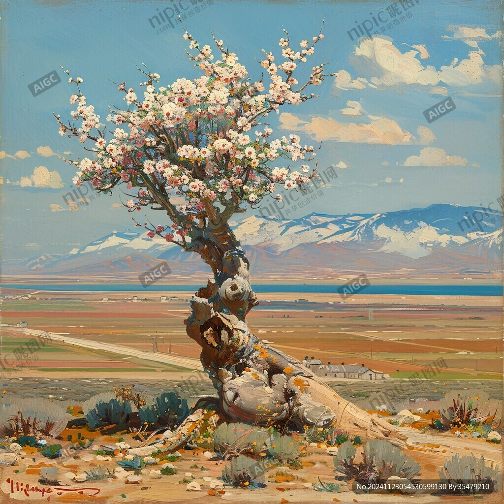 开花的树油画