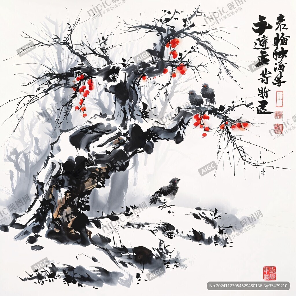 踏雪寻梅斗方