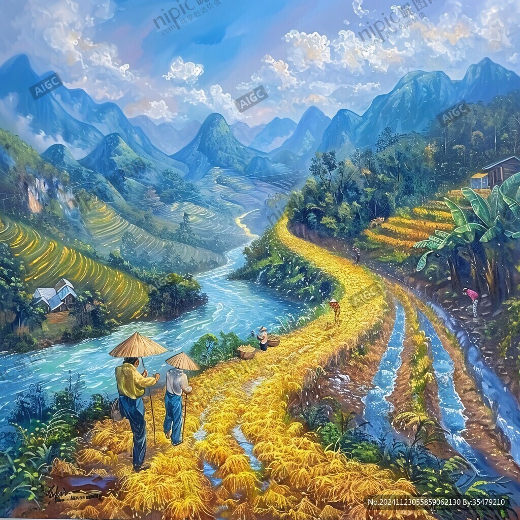 水稻田油画