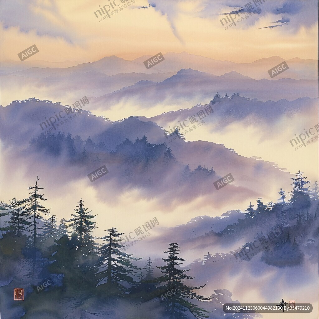 山云雾风景画