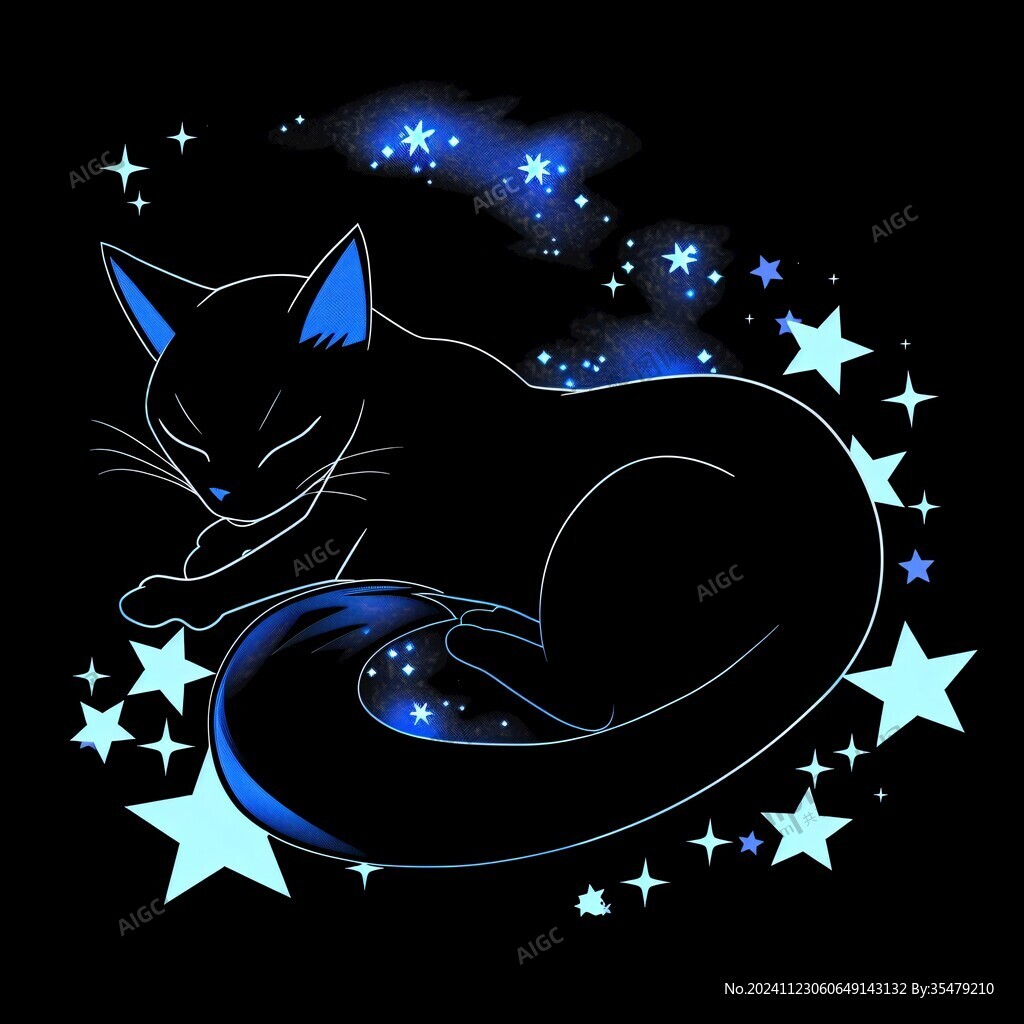 黑色猫猫星星海洋