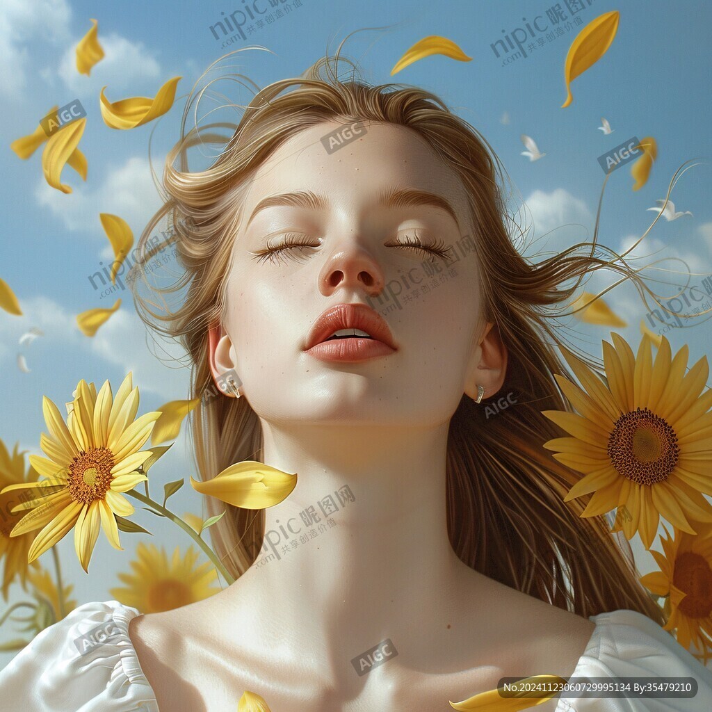 手绘向日葵美女