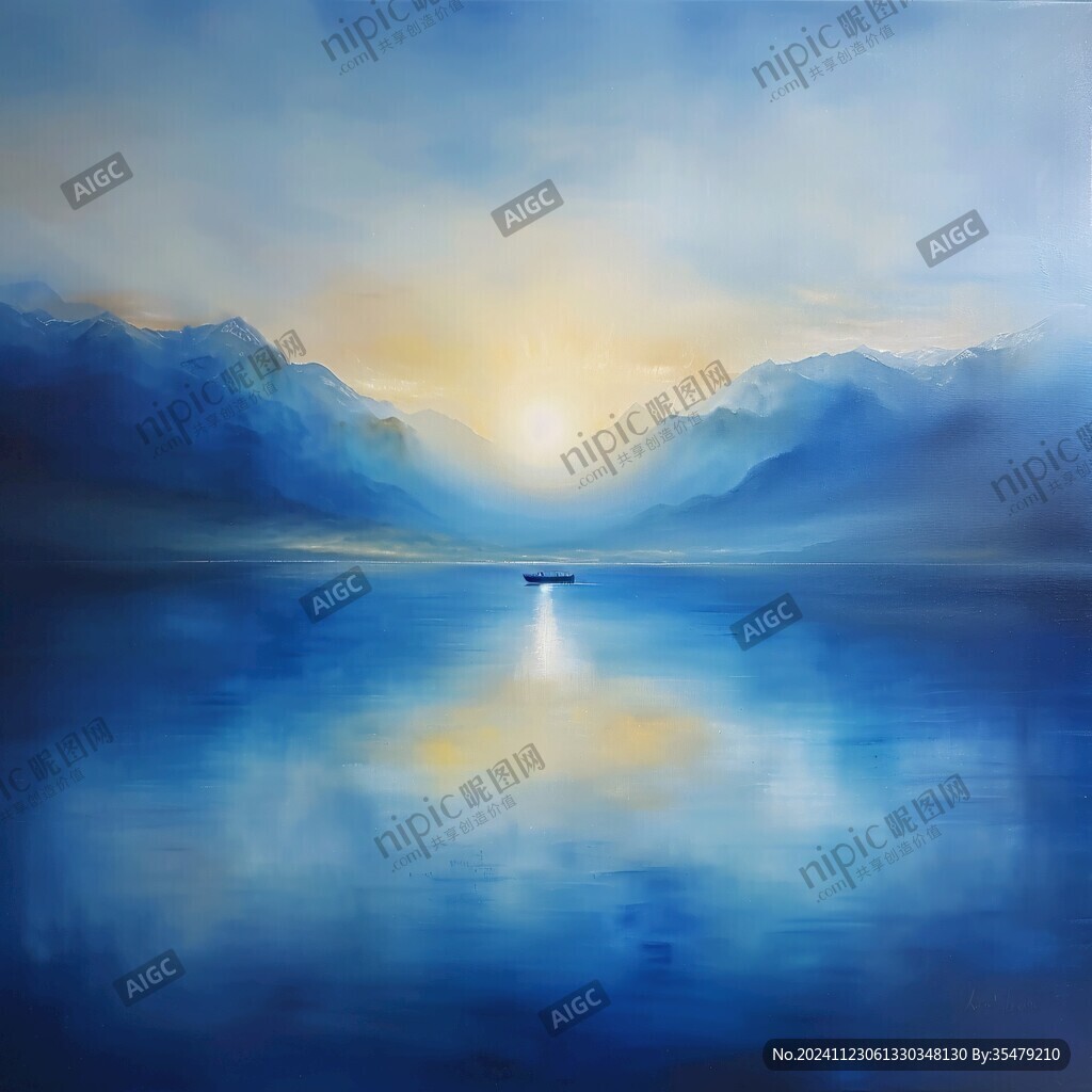 湖畔意境艺术画
