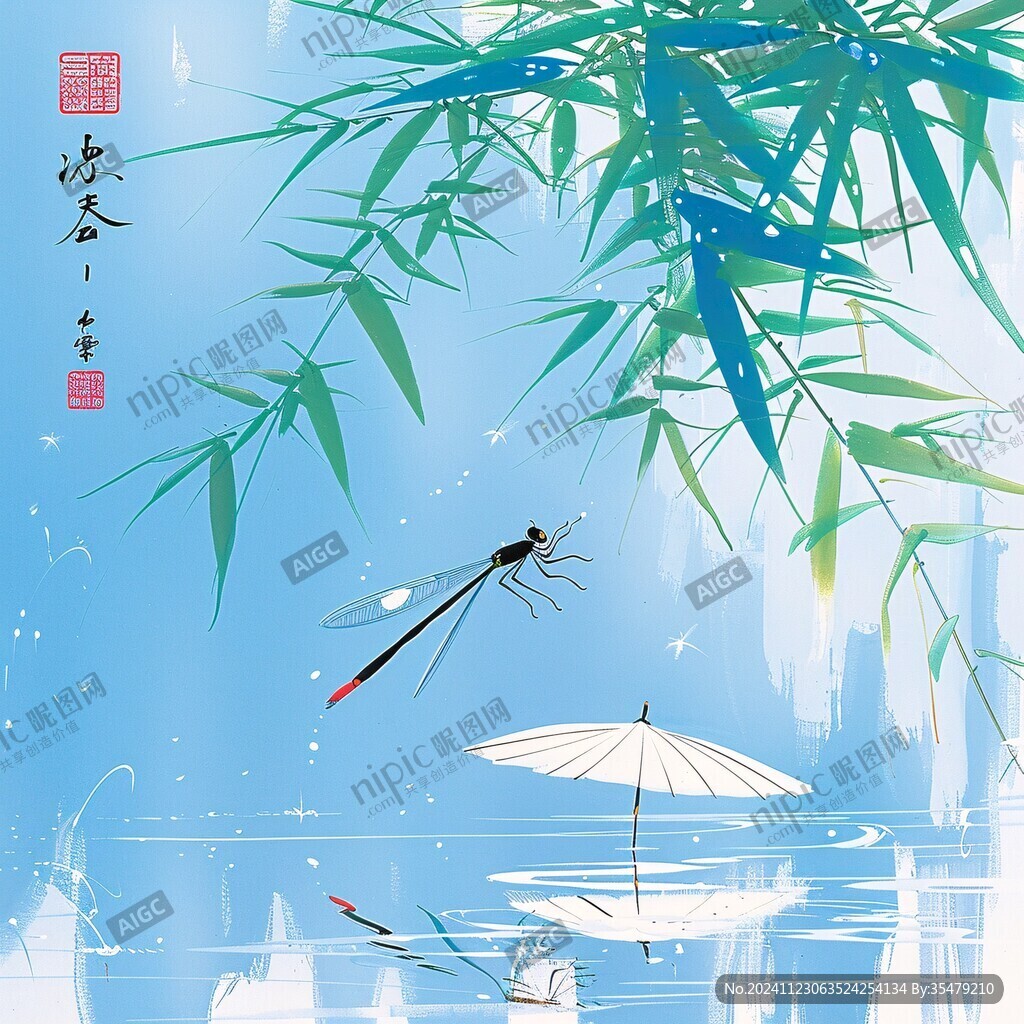 禅意蜻蜓戏水画