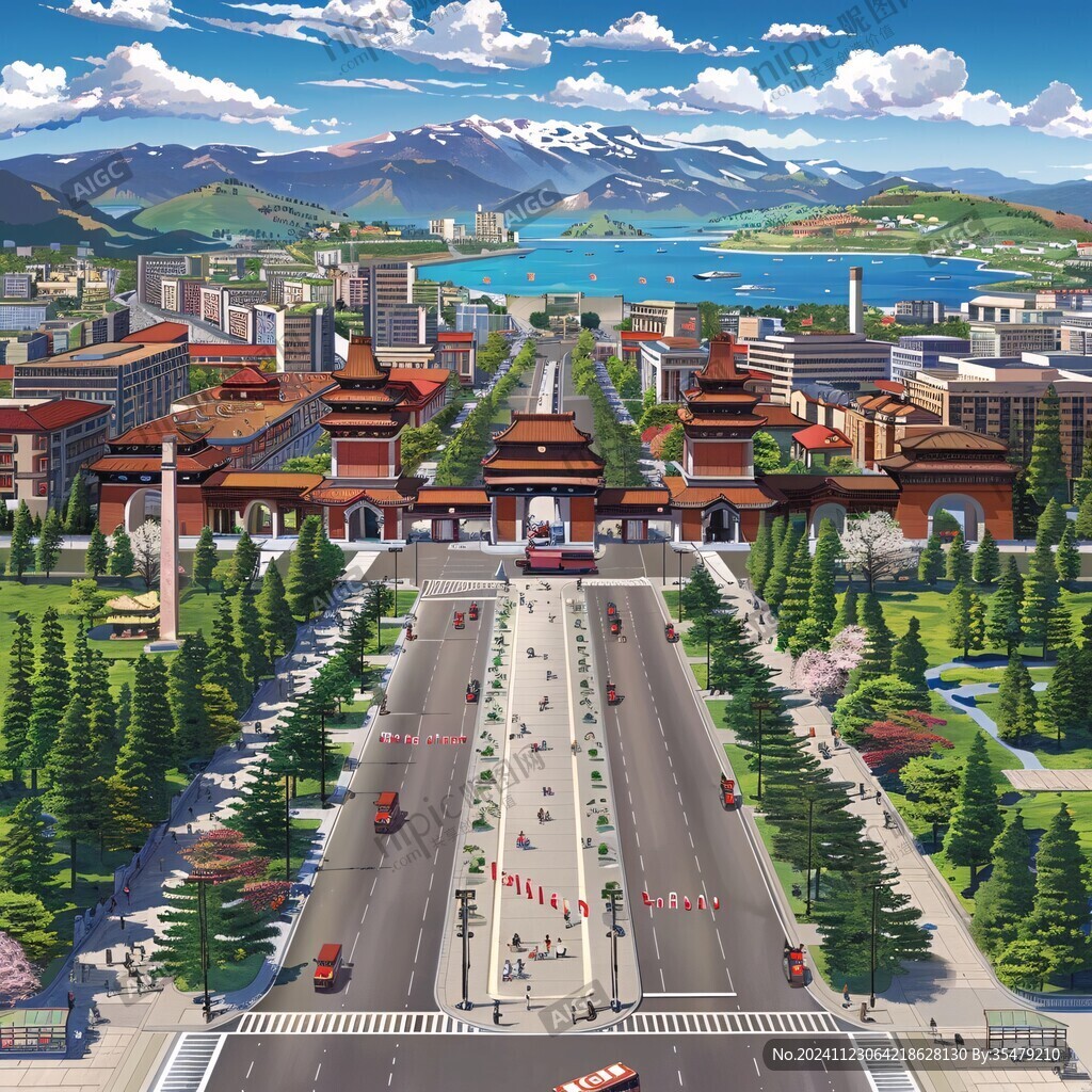 民族自治区城市插画