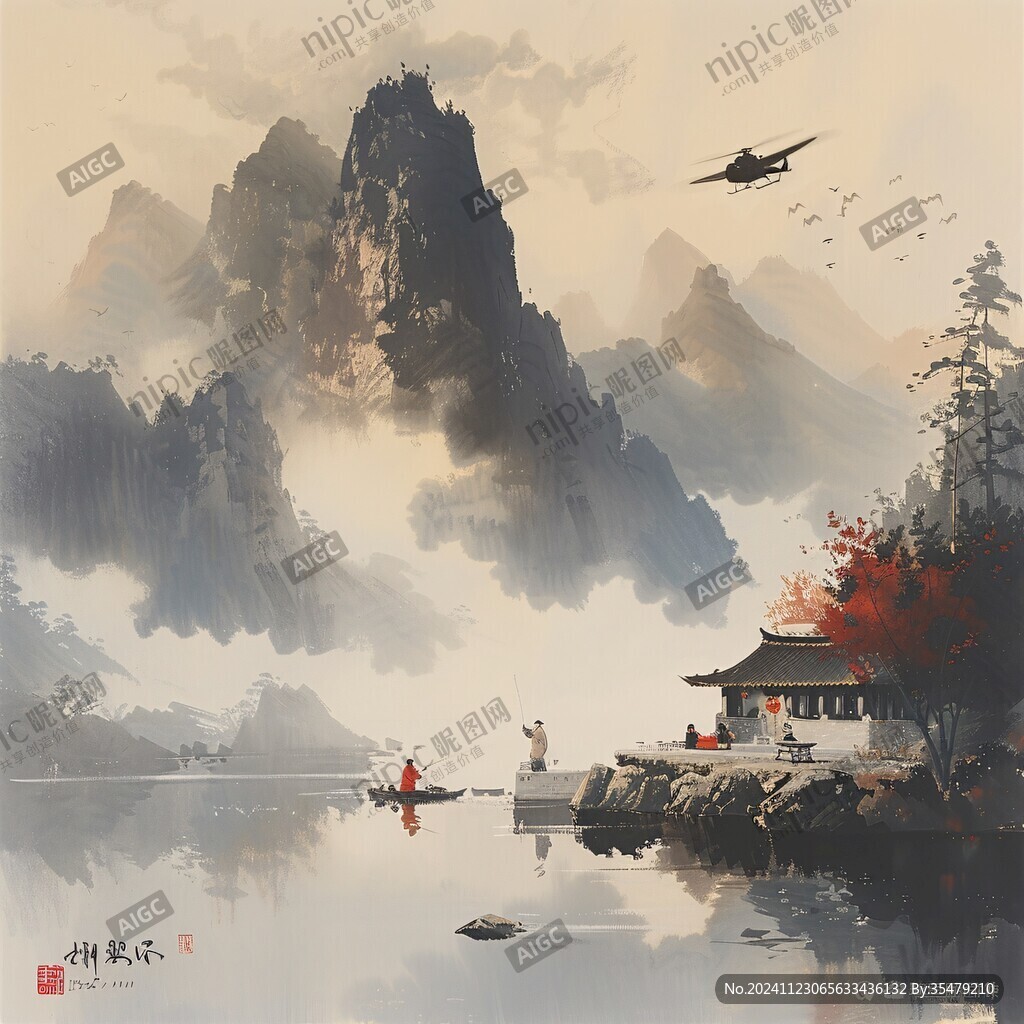 禅意古风山水插画