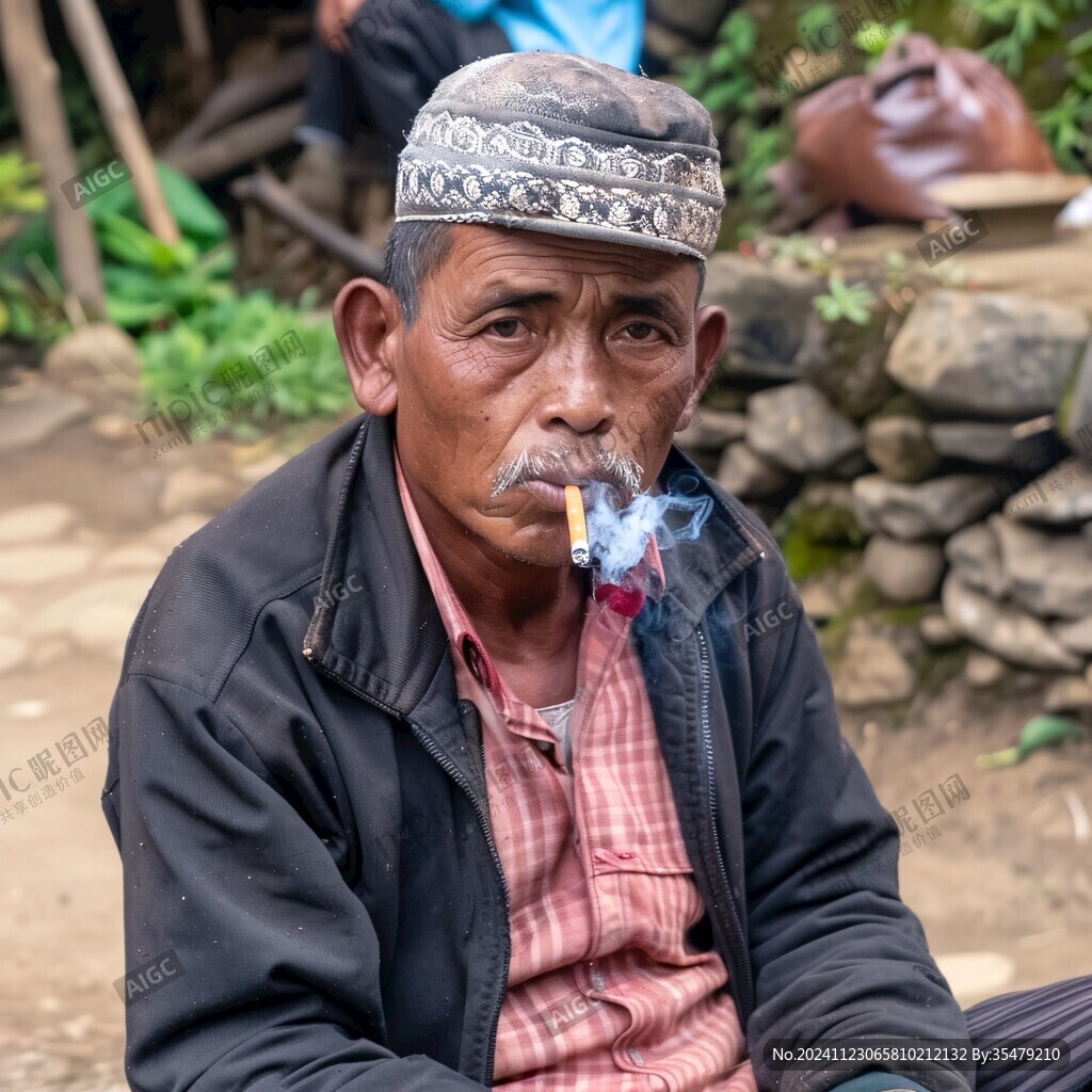 抽旱烟的农民