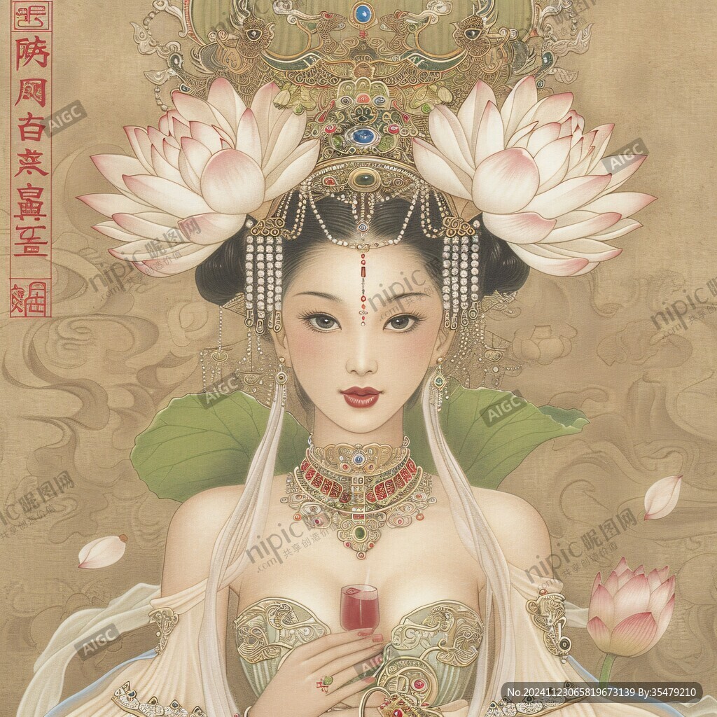 何仙姑手捧莲花