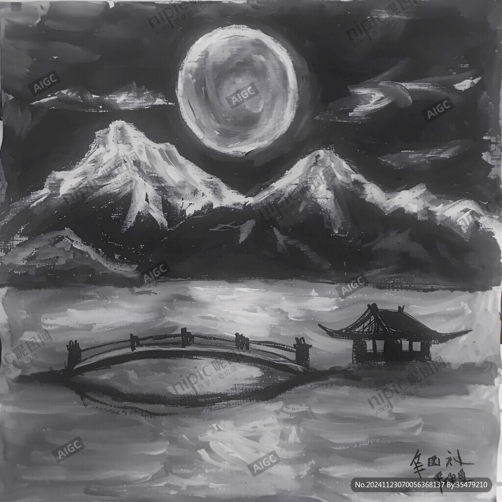 月夜水墨画