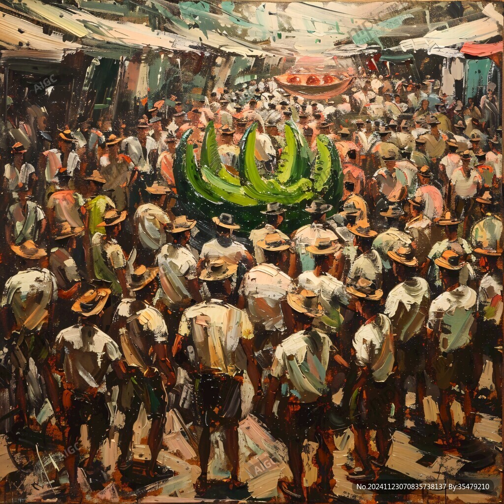 舞龙场景油画