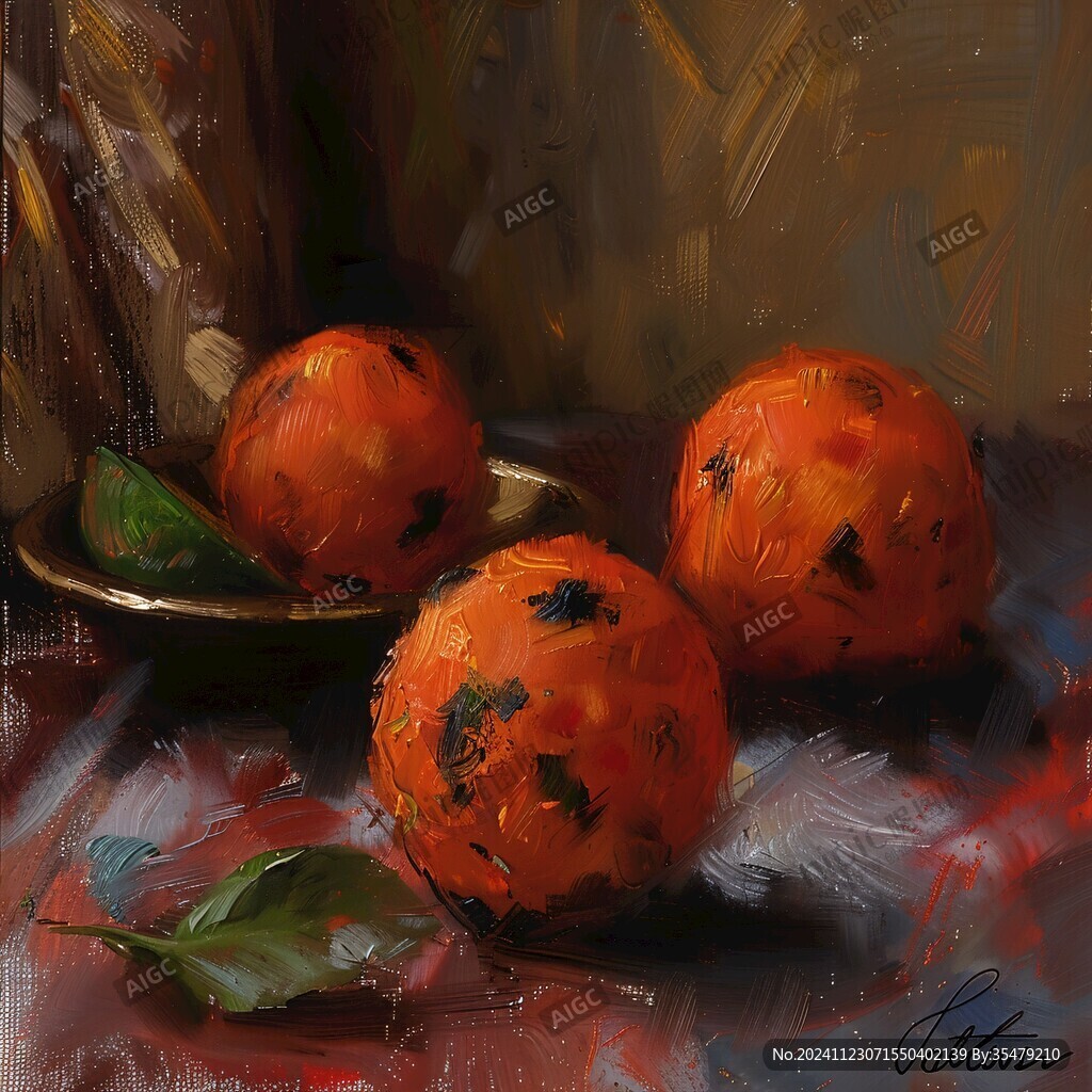 石榴油画