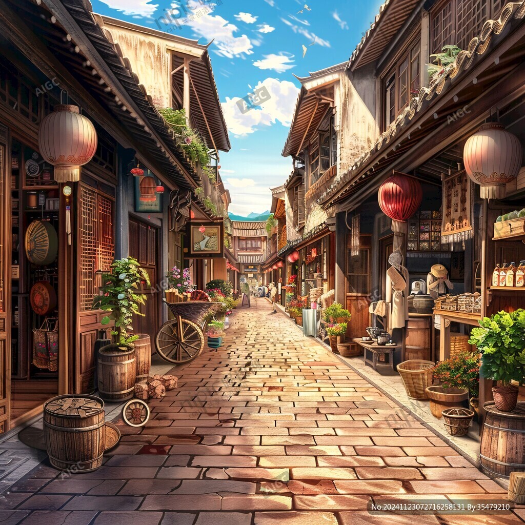 写实古镇插画