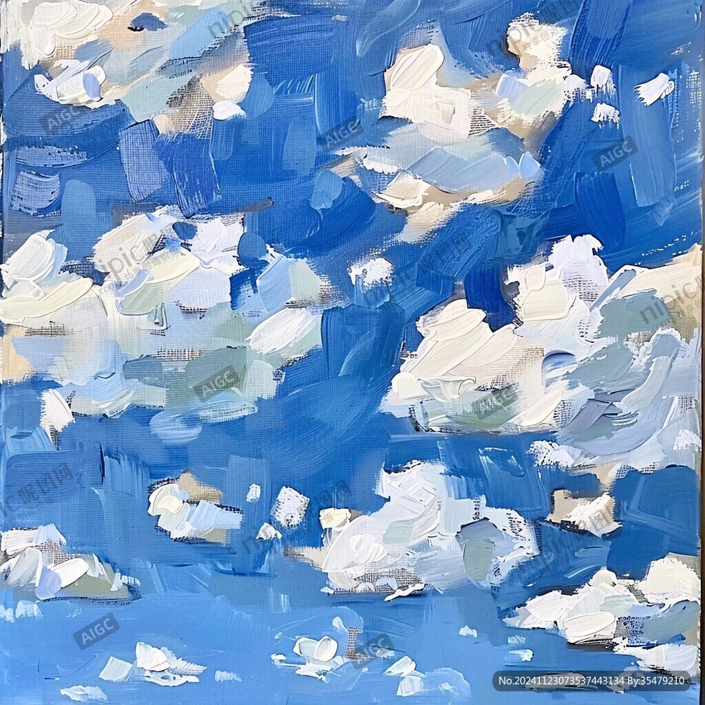蓝白抽象画