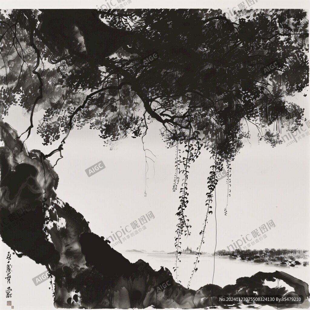水墨松树干