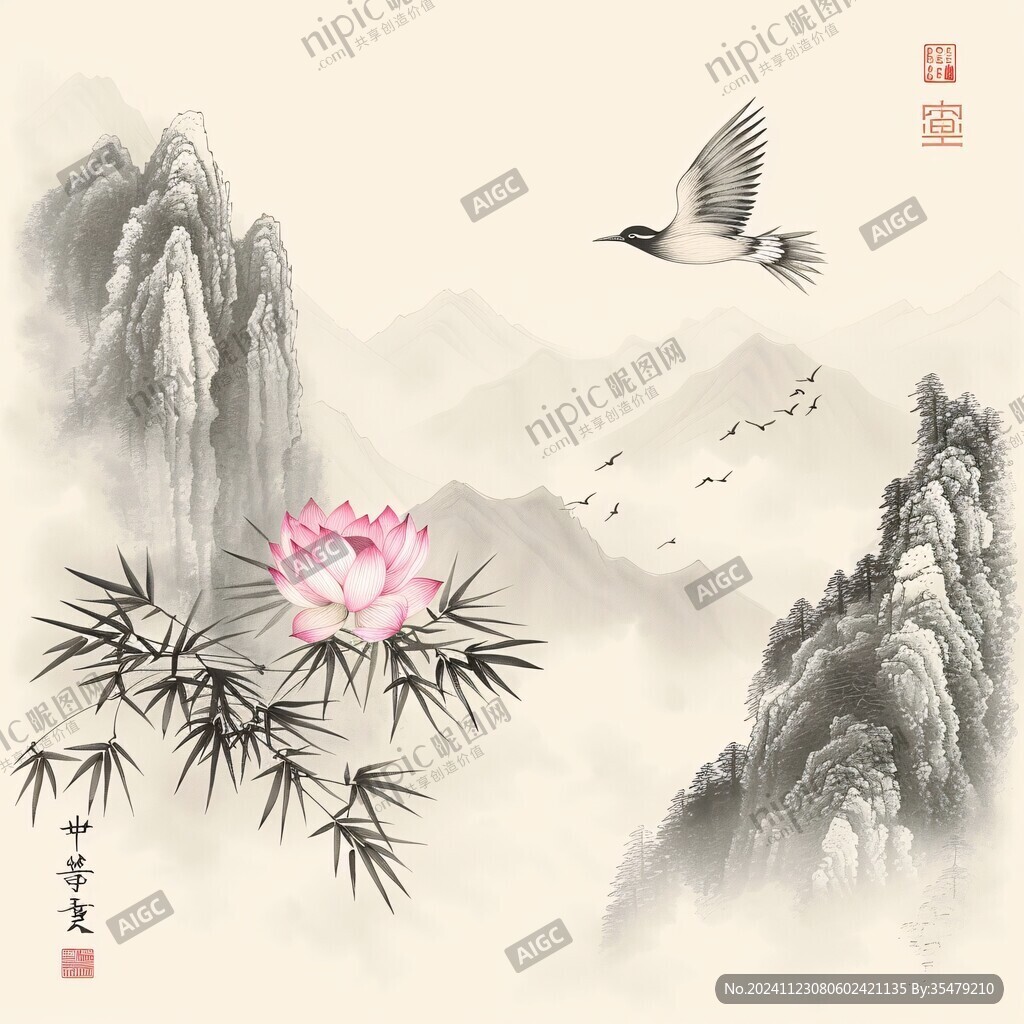 工笔山水水墨山水花鸟