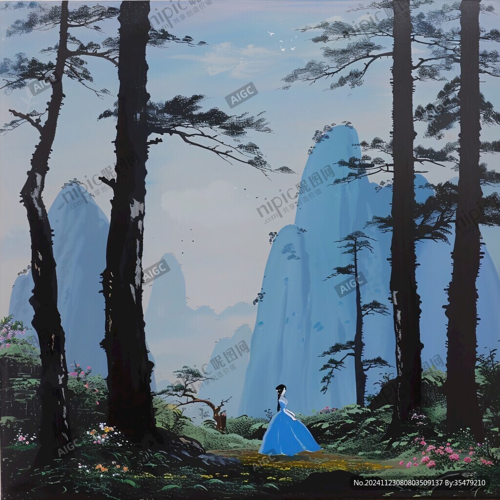 迎客松油画