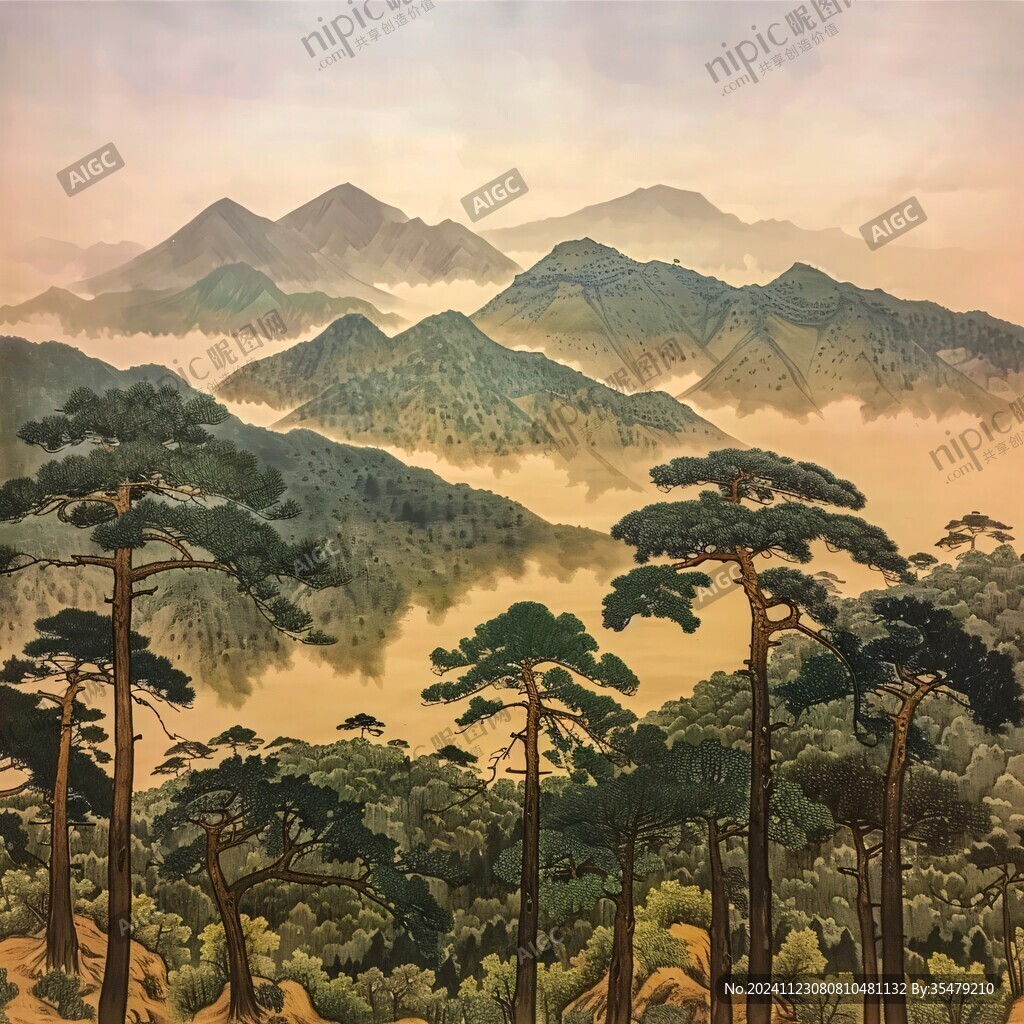 油画迎客松