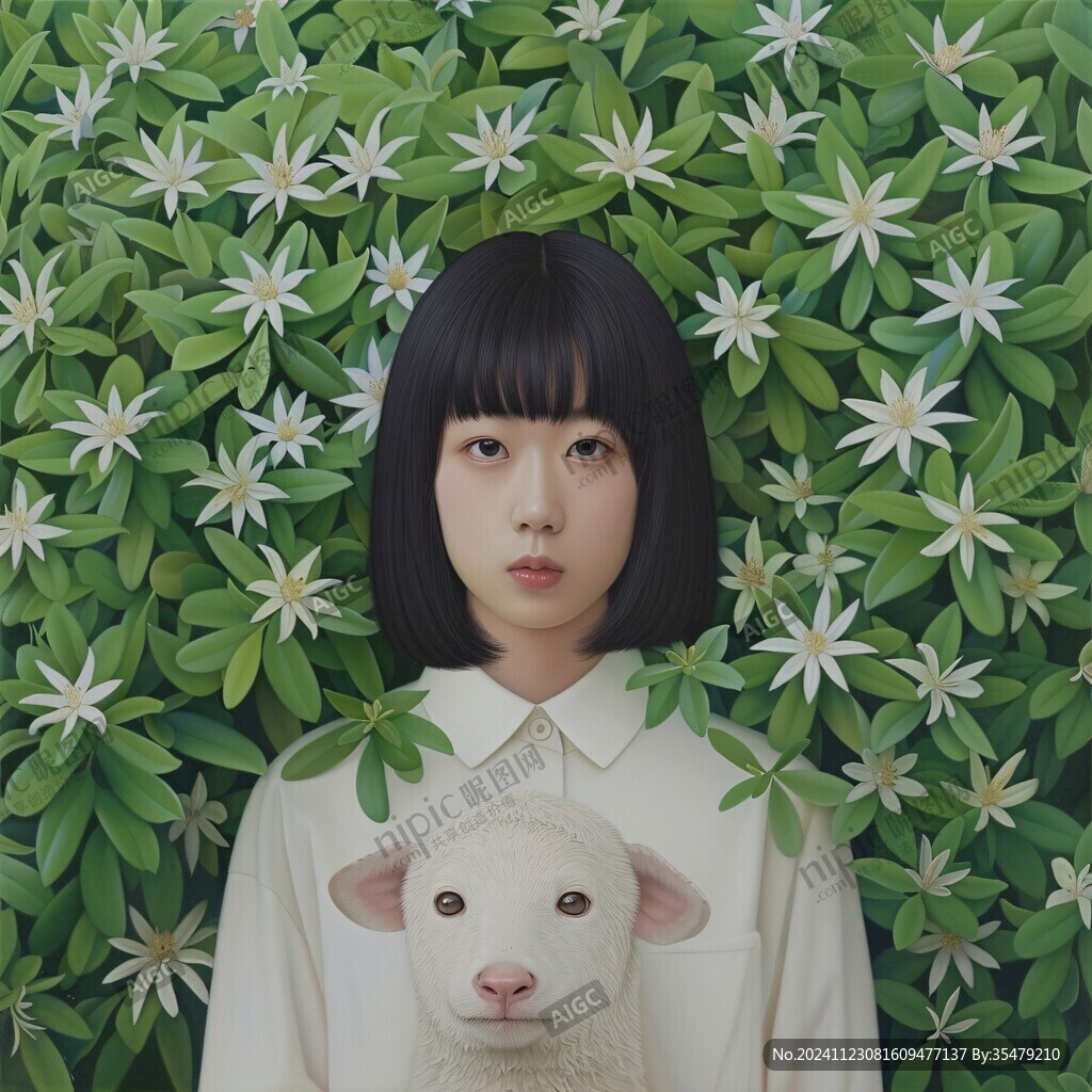 抱小羊的少女