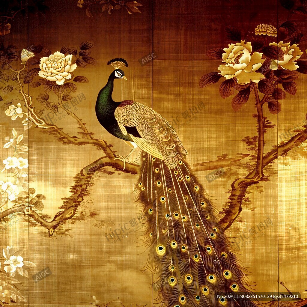 金色富贵飞鸟画