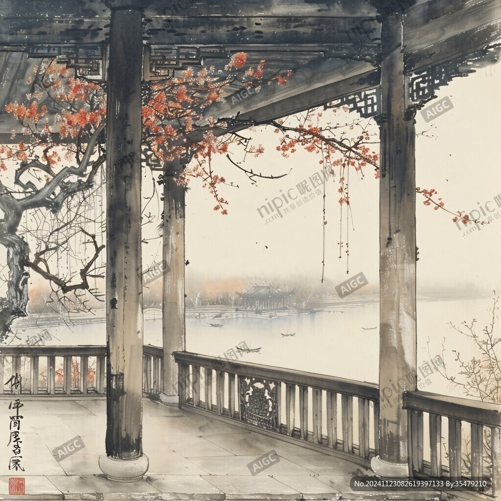 插画爱晚亭