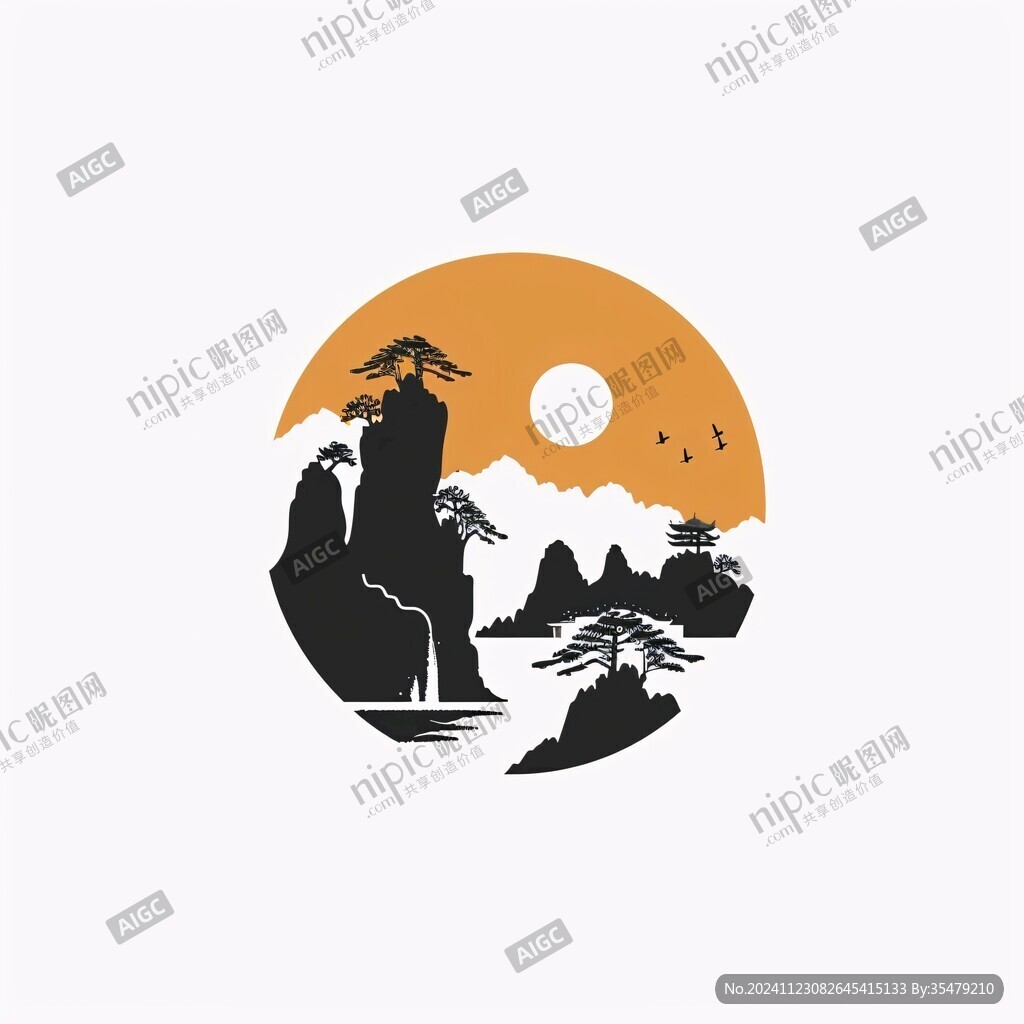 山水插画logo