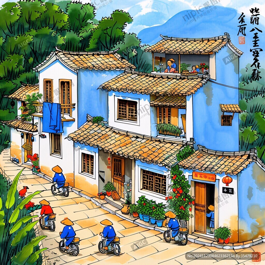 束河古镇插画