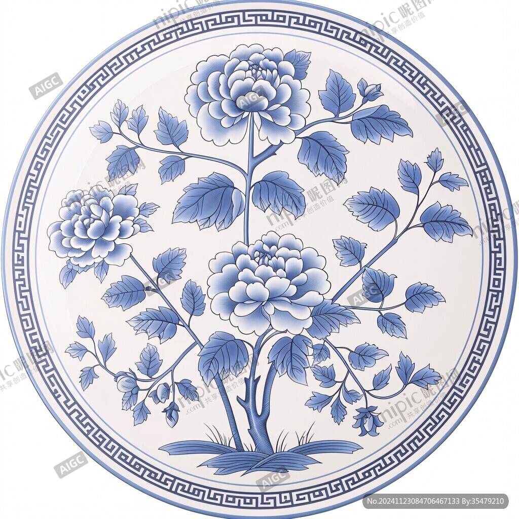 牡丹花青花瓷图案