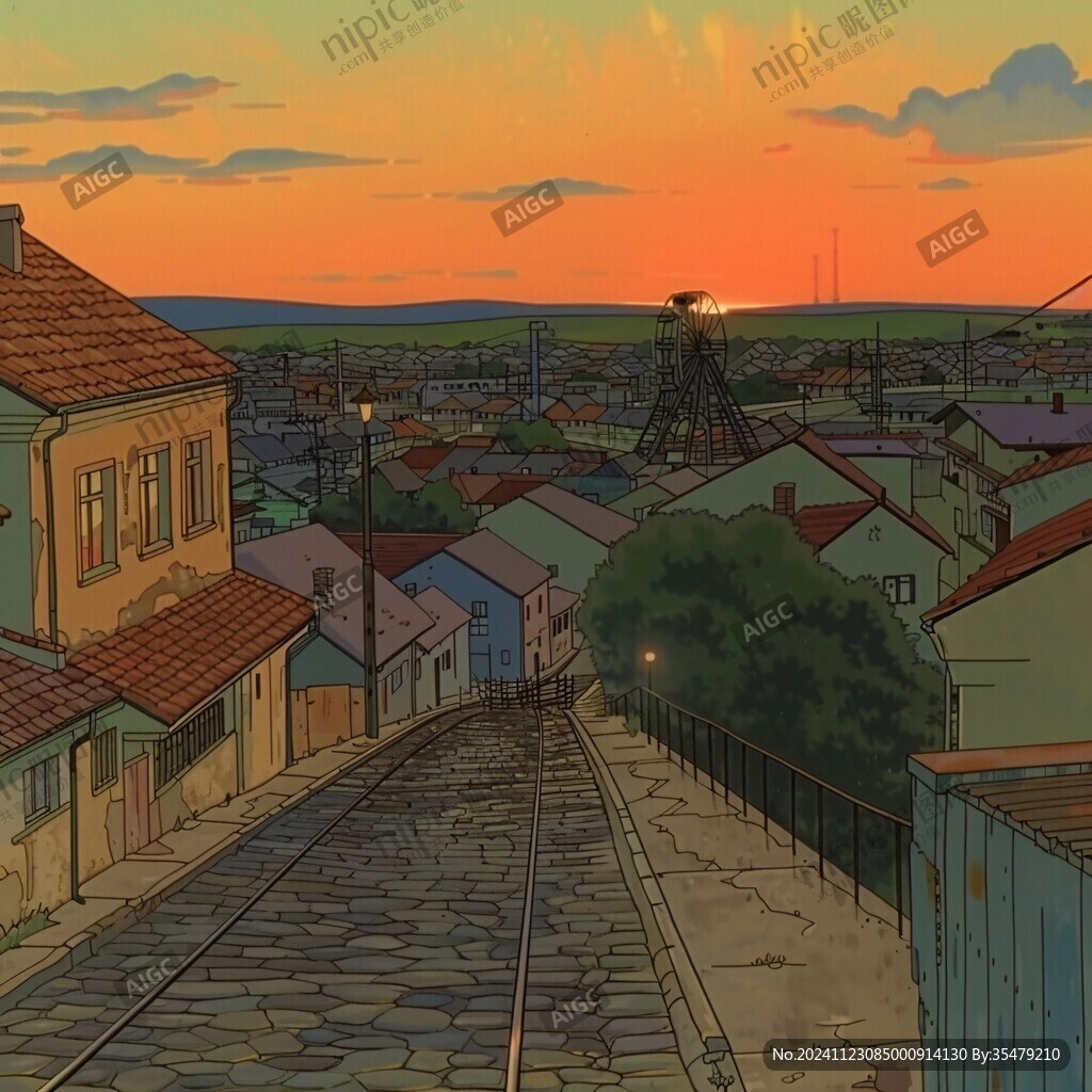 日落街道插画