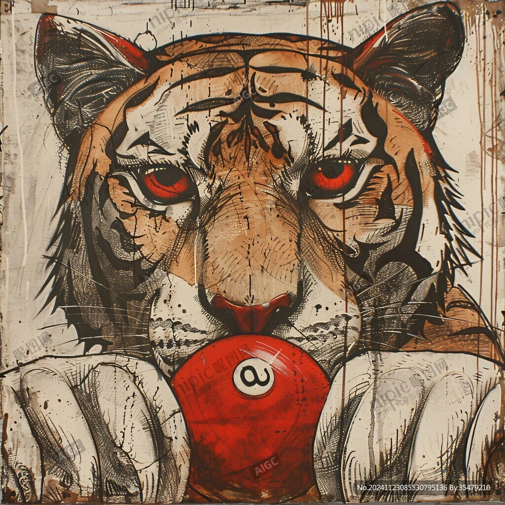 原色虎头潮流插画