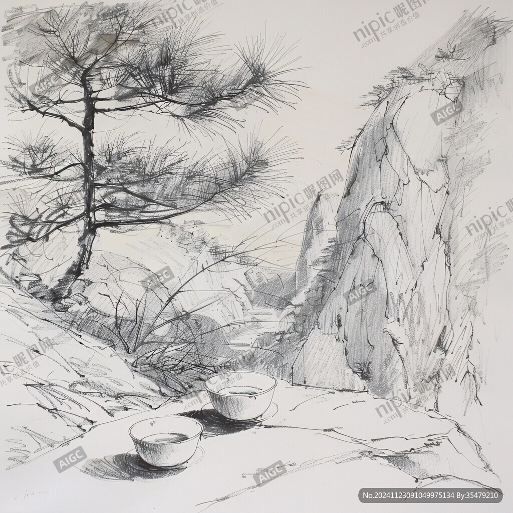手绘采药松