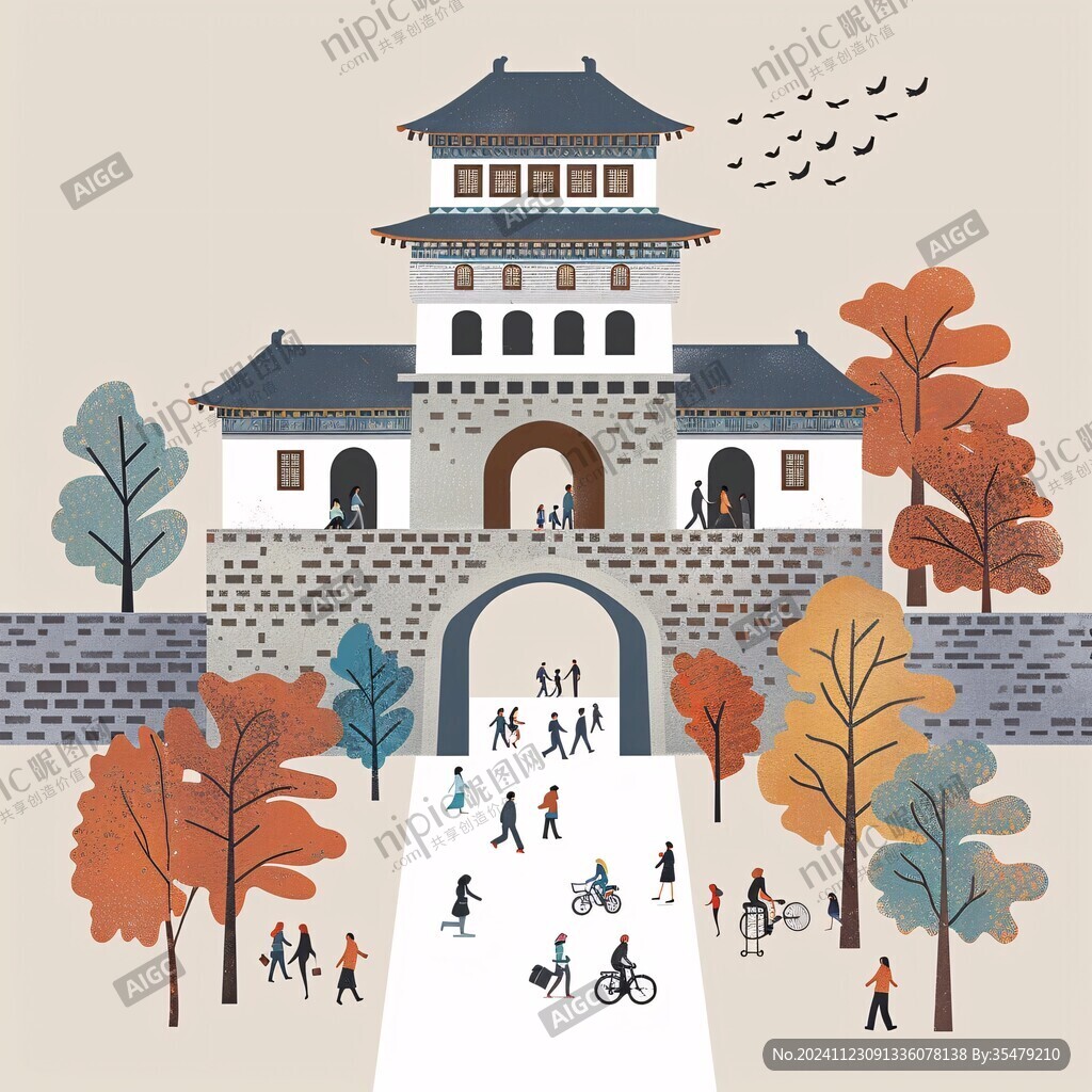 德胜门城市插画素材