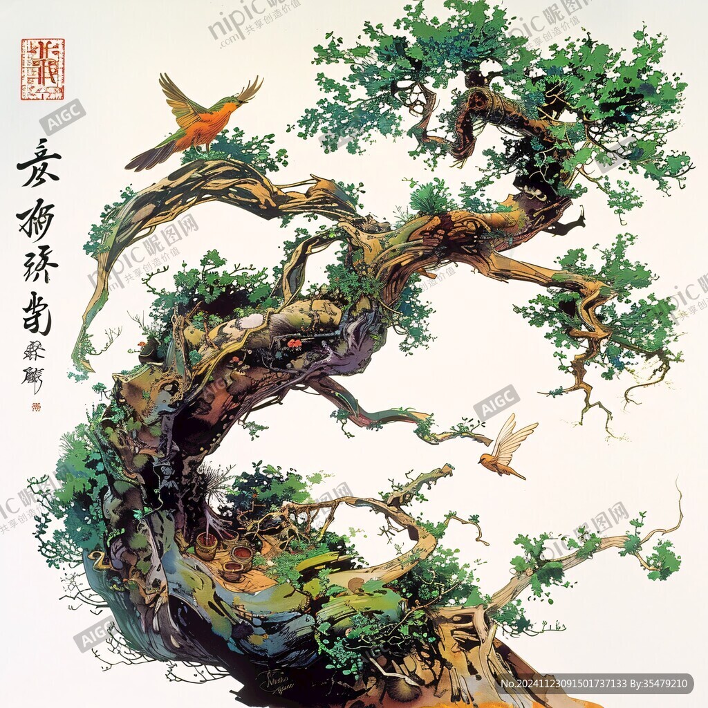 工笔画古柏
