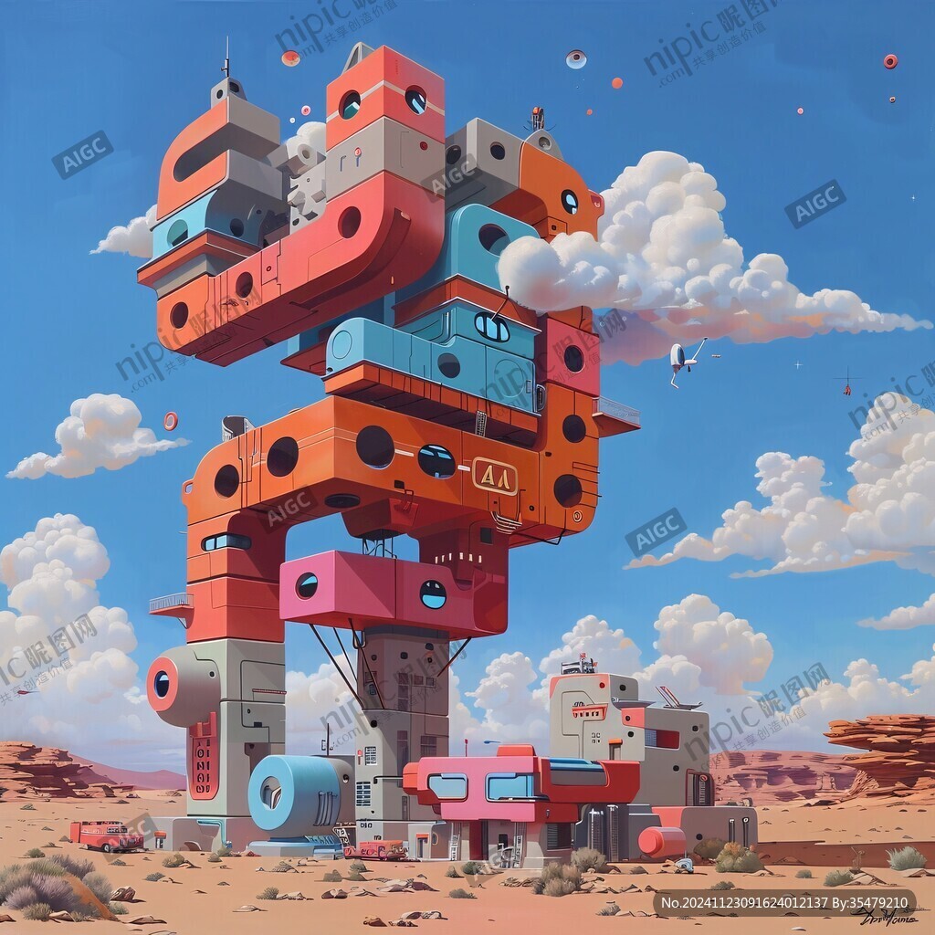 AI创作图3d立体插画风格 科幻立体画 超现实主义建筑 科幻画作 超现实主义画作 科幻题材插画 立体像素画 3d概念艺术 3d超现实主义 超 ...