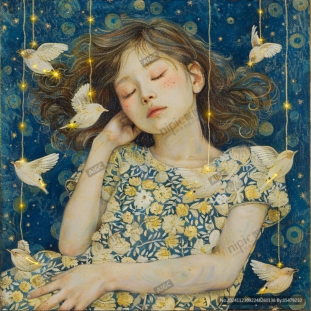 插画女孩与蝶