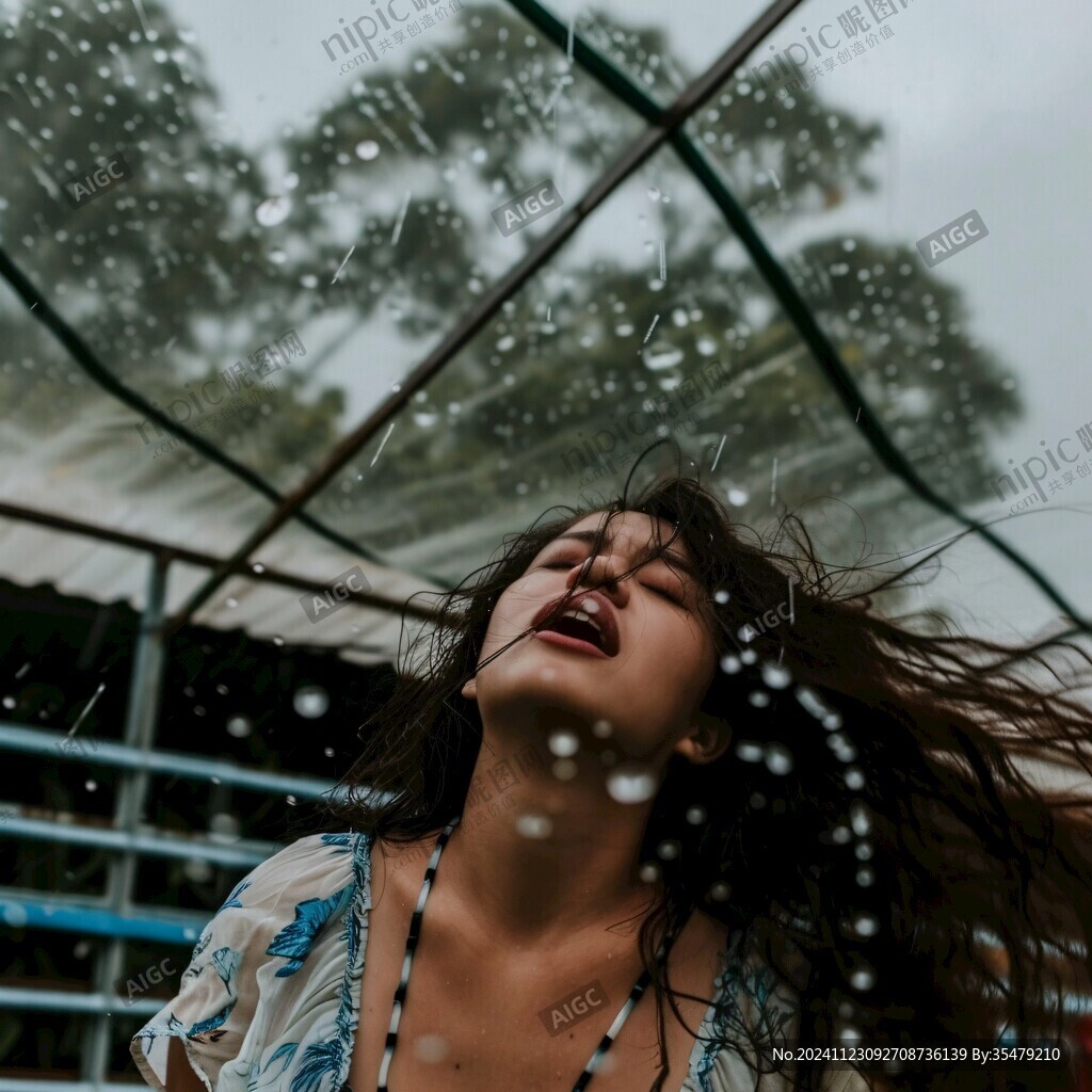 雨中即景天真女孩