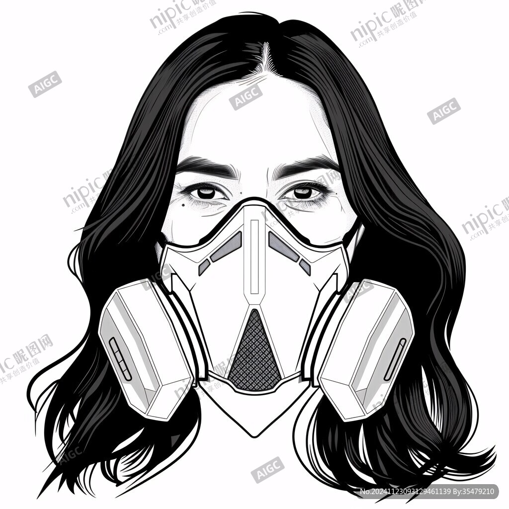 手绘戴口罩的女人