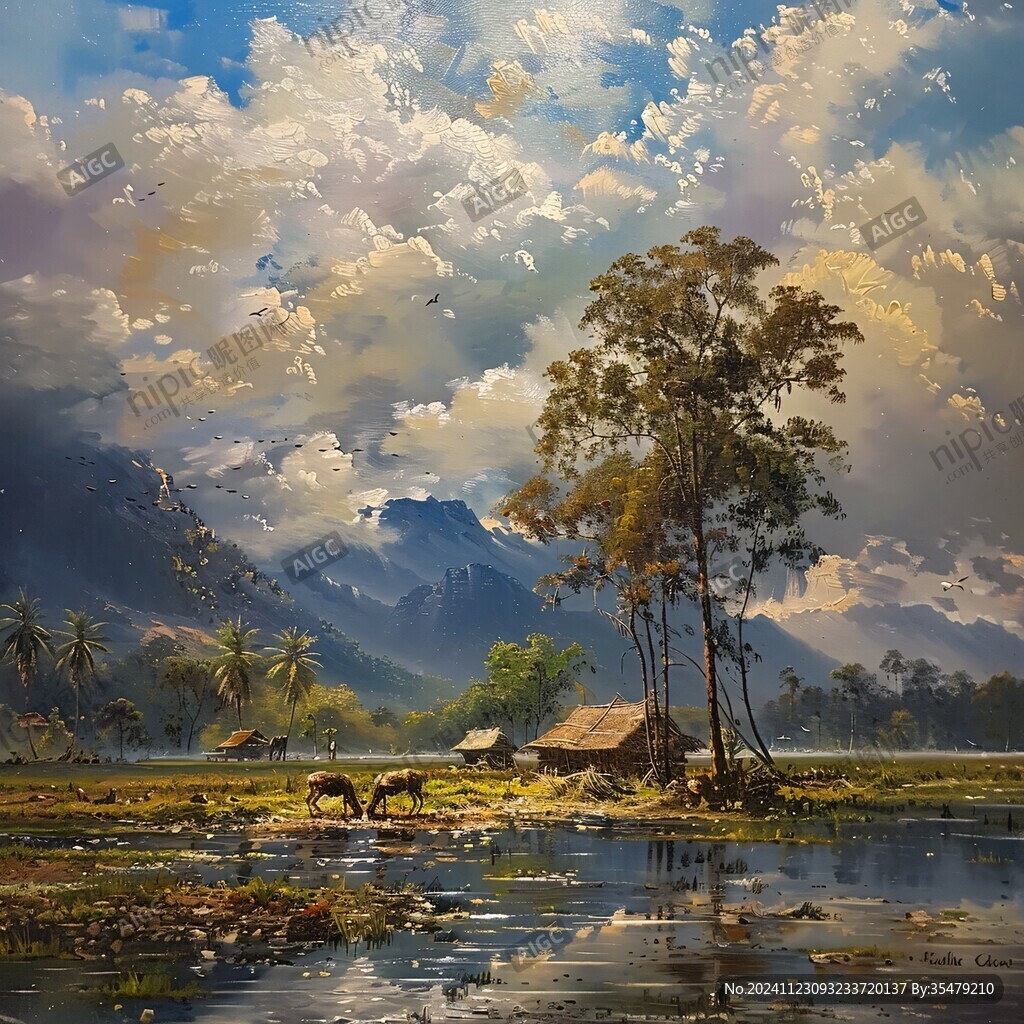 风光人间仙境油画