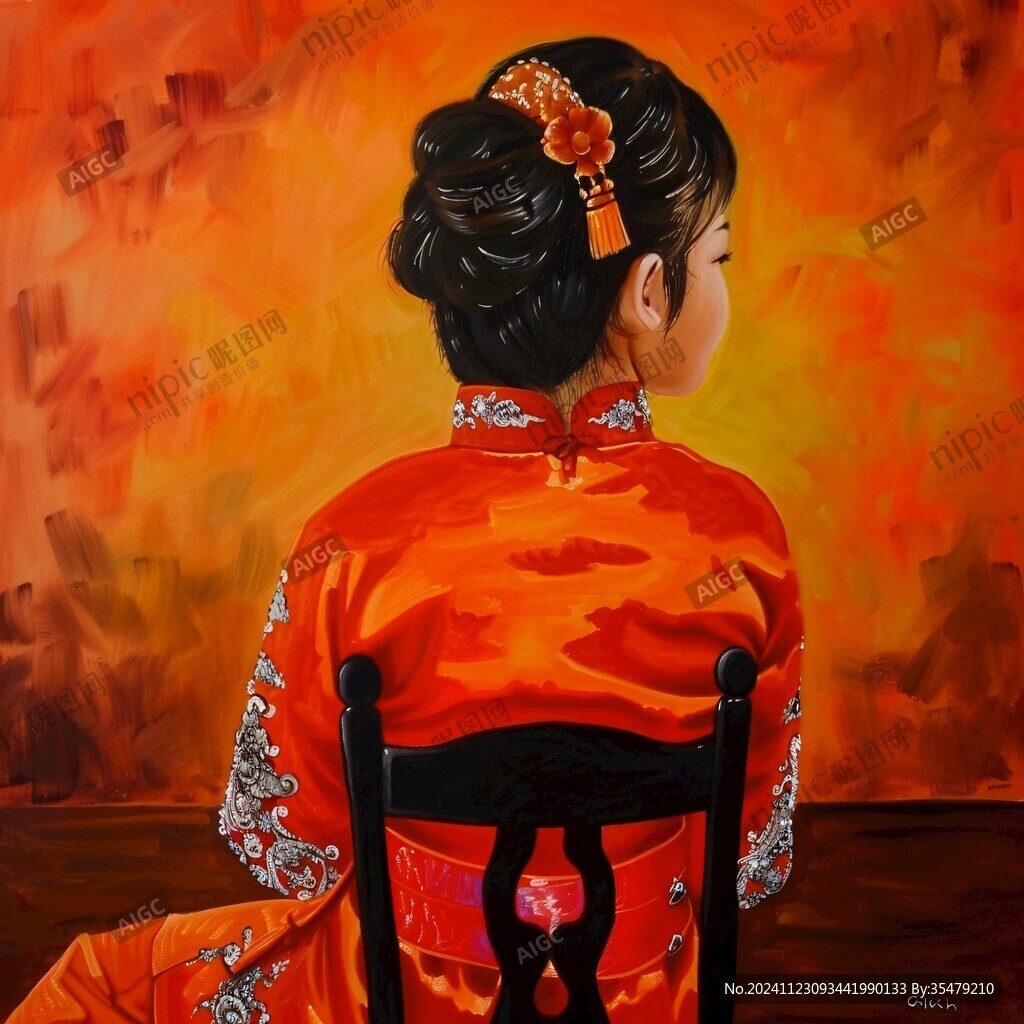 油画旗袍女