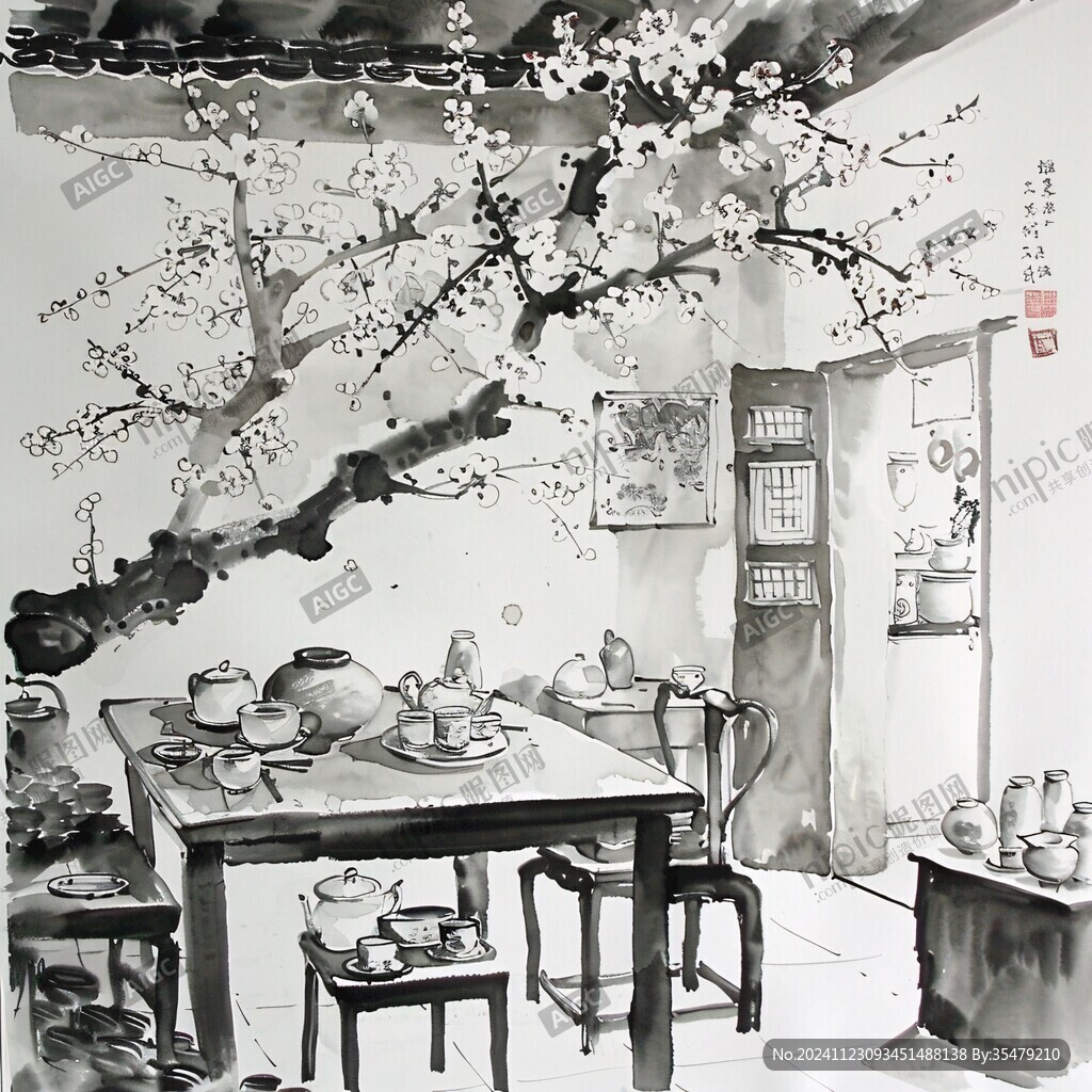 中式风格餐厅墙绘
