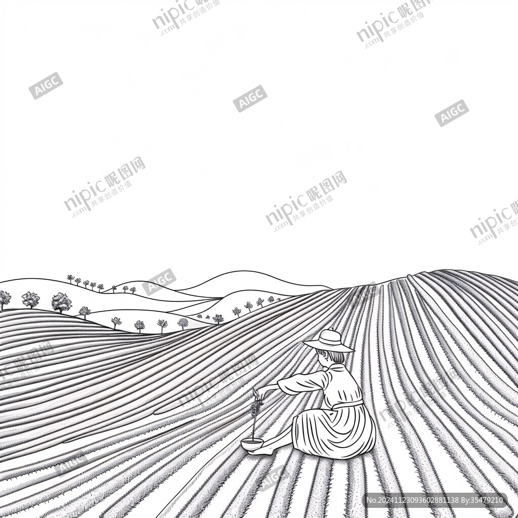 农忙线描插画