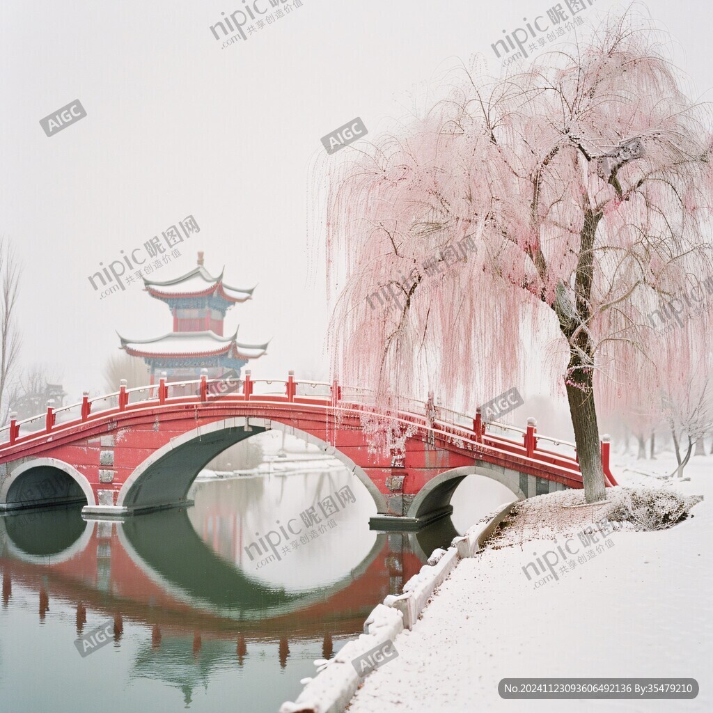 雪落红柳