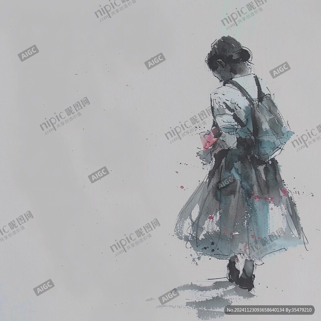 水彩背影女生