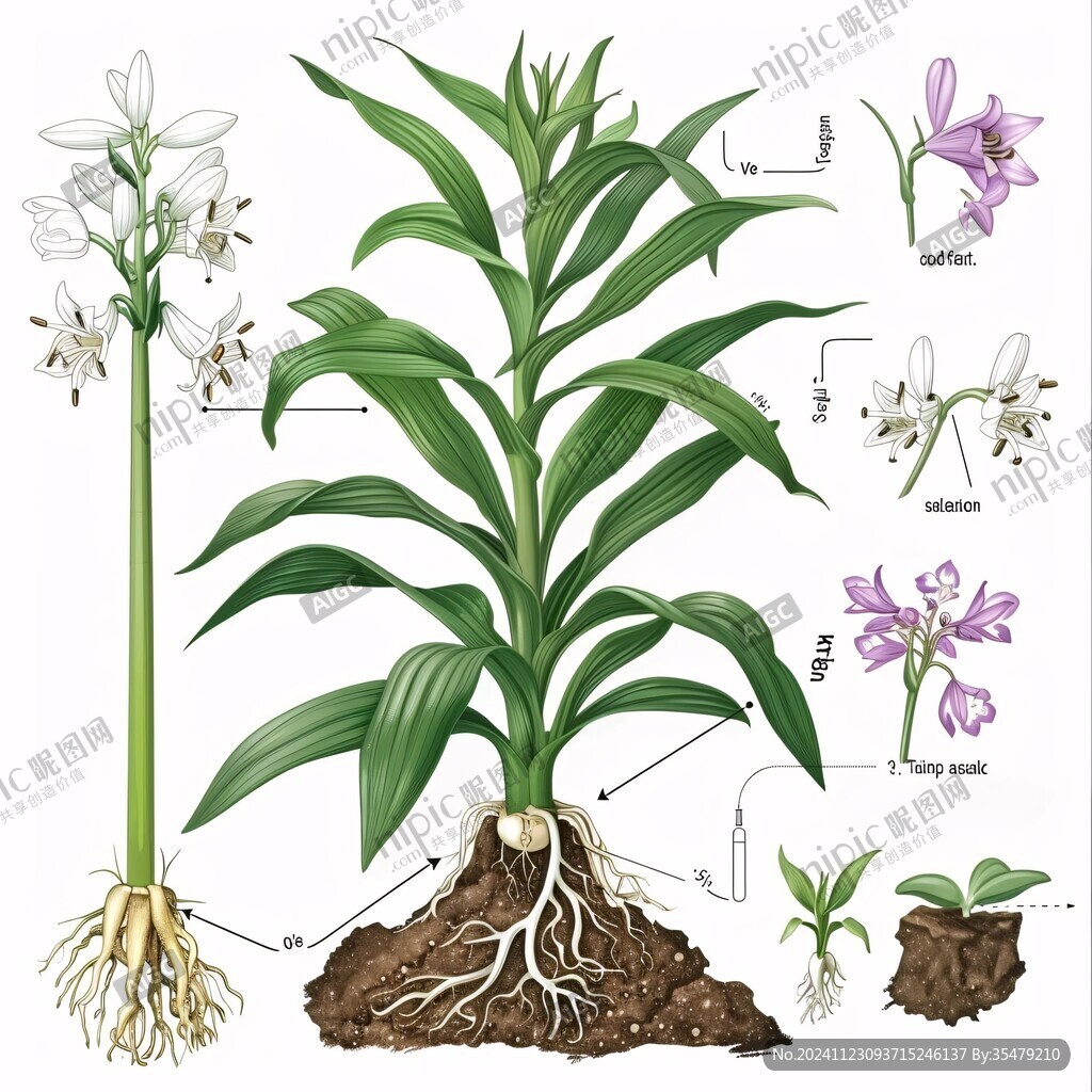 手绘白芨中草药