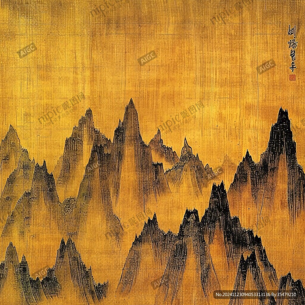 金线大幅水墨山宽幅