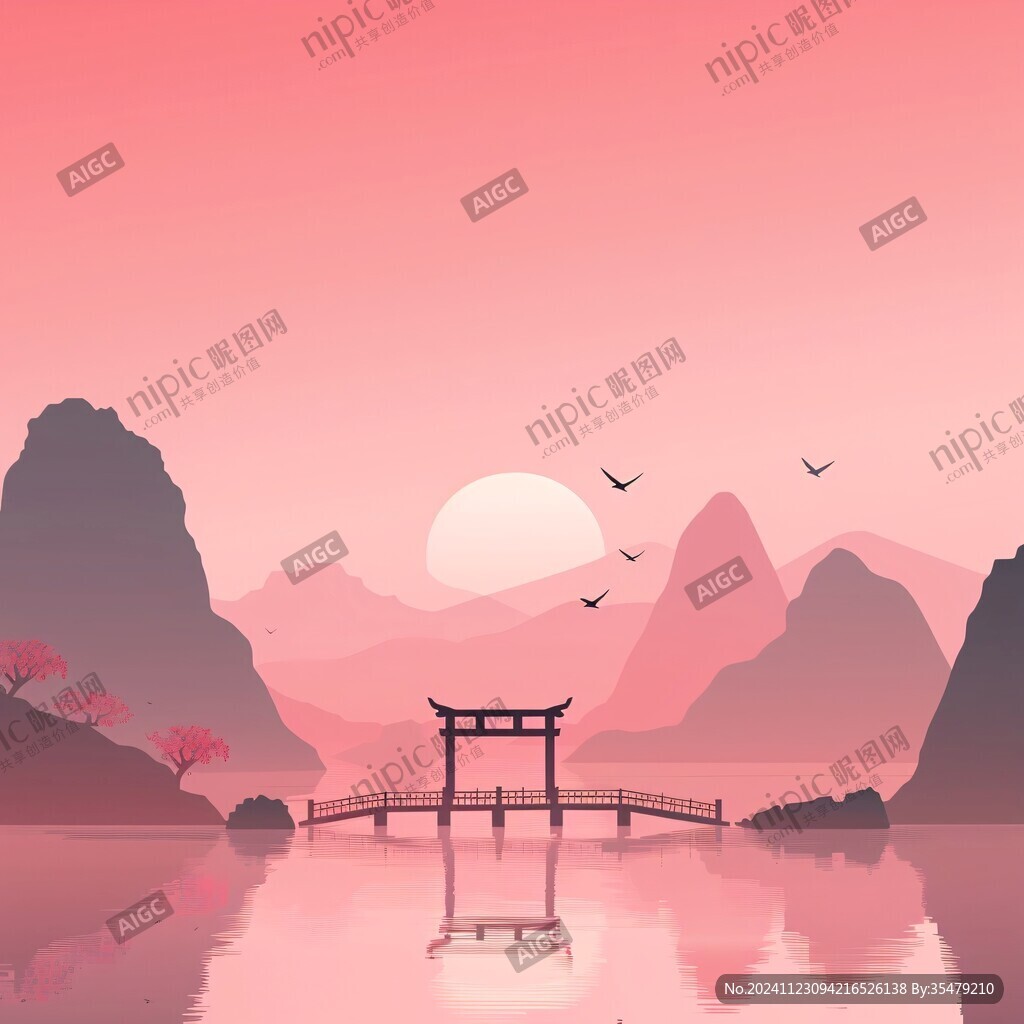 中式山水日出