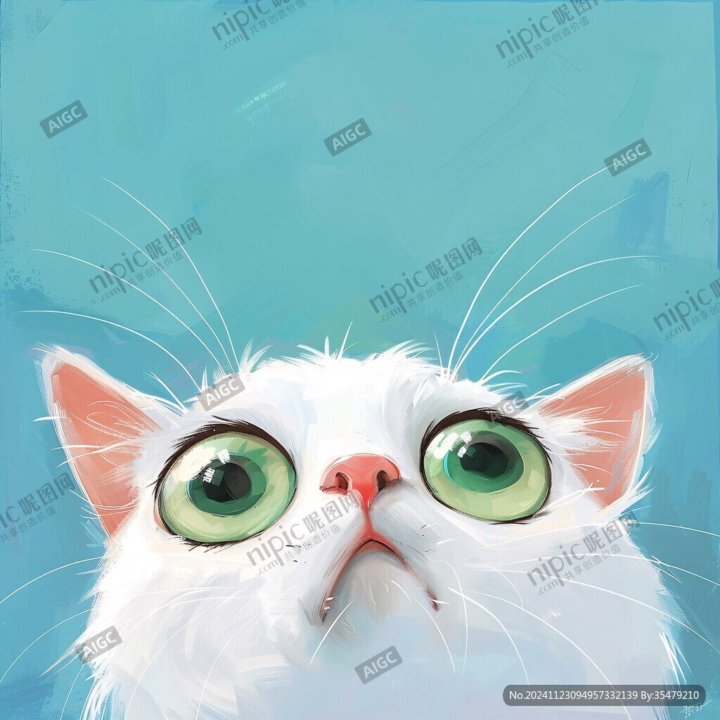 手绘大眼萌猫咪装饰画